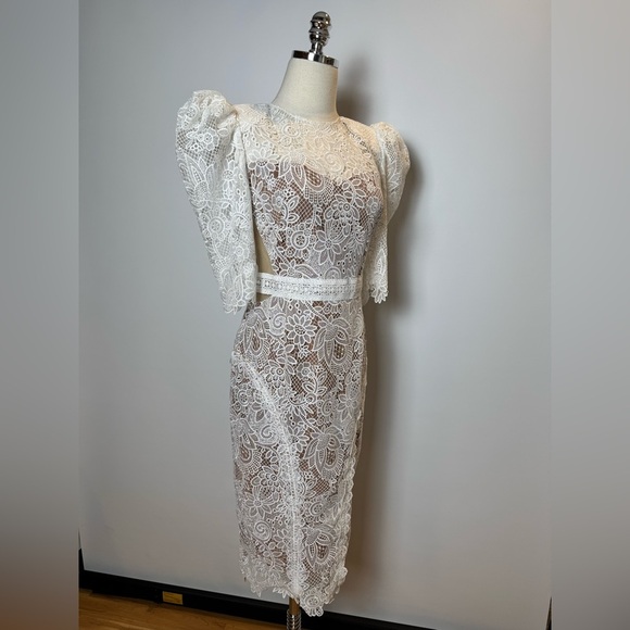 Bronx and Banco Madeleine Dress – White Lace Mesh Gown – Size US 4 - Picture 10 of 16